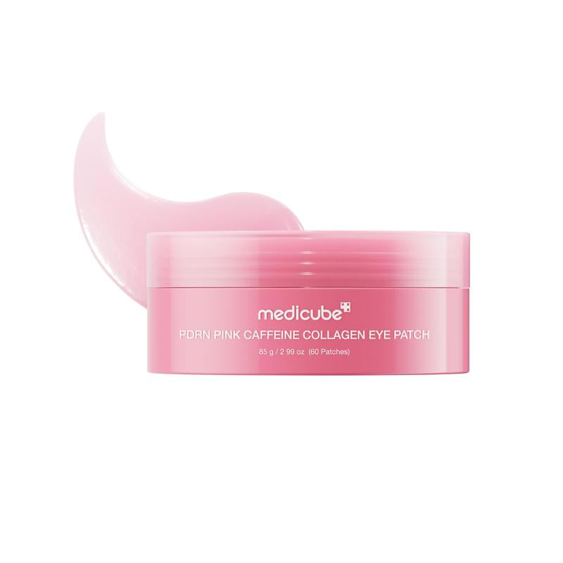 Pink container of Medclube pink caffeine collagen eye patch on a white background